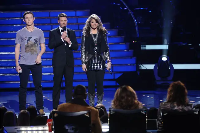 AMERICAN IDOL: L-R: Scotty McCreery,  Ryan Seacrest and Lauren Alaina at the AMERICAN IDOL finals airing Tuesday,  May 24 (8:00-9:00- PM ET/PT) on FOX. CR: Michael Becker / FOX.