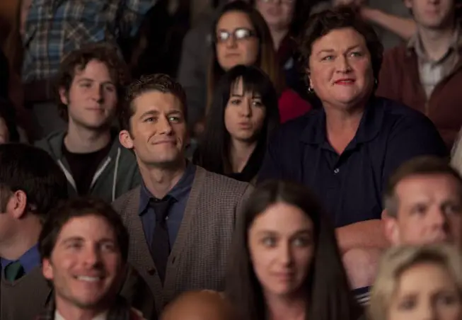 GLEE: Will (Matthew Morrison,  L) and Coach Beiste (guest star Dot-Marie Jones,  R) watch the glee club perform in the "Blame It on the Alcohol" episode of GLEE airing Tuesday,  Feb. 22 (8:00-9:01 PM ET/PT) on FOX. ©2011 Fox Broadcasting Co. CR: Adam Rose/FOX