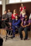 GLEE: Rachel (Lea Michele,  C) makes a suggestion to the glee club in the "Comeback" episode of GLEE airing Tuesday,  Feb. 15 (8:00-9:01 PM ET/PT) on FOX. Pictured bottom row L-R: Naya Rivera,  Chord Overstreet,  Jenna Ushkowitz,  Amber Riley and Kevin McHale. Top row L-R: Ashley Fink,  Mark Salling,  Harry Shum Jr.,  Dianna Agron,  Heather Morris and Cory Monteith. ©2011 Fox Broadcasting Co. CR: Adam Rose/FOX