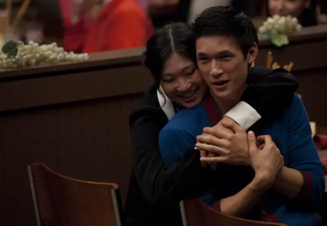 GLEE: Tina (Jenna Ushkowitz,  L) and Mike (Harry Shum Jr.,  R) share a moment in the "Silly Love Songs" episode of GLEE airing Tuesday,  Feb. 8 (8:00-9:00 PM ET/PT) on FOX. Â©2011 Fox Broadcasting Co. CR: Adam Rose/FOX
